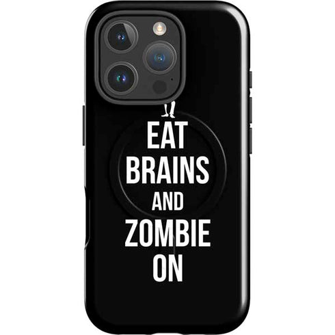 Eat Brains and Zombie On Black iPhone 16 Pro Magsafe Impact Case